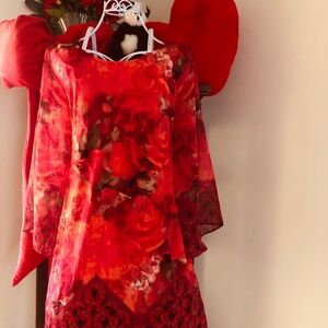 Just in NWOT Macys Style & Co Red Rose Tunic blouse